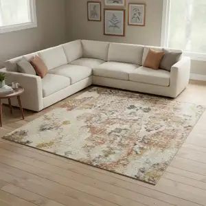 Photo of Red Floral Distressed Area Rug