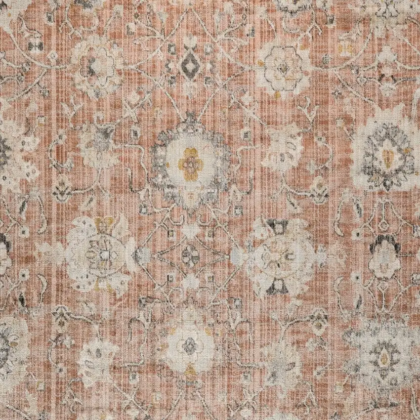Red Floral Distressed Area Rug Photo 9