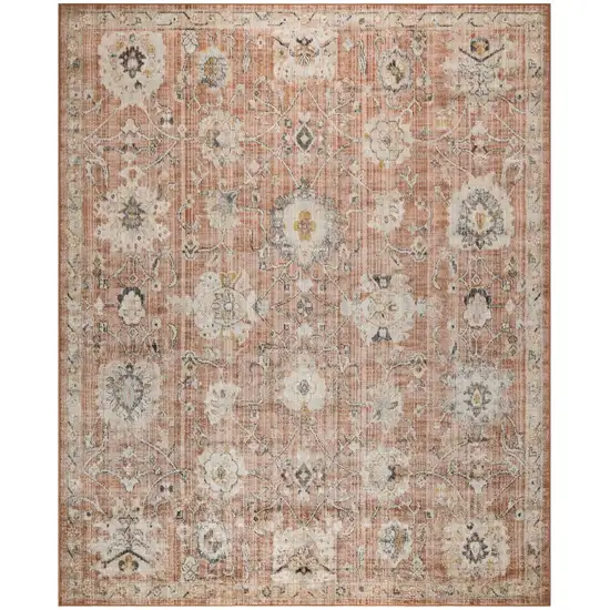 Red Floral Distressed Area Rug Photo 6