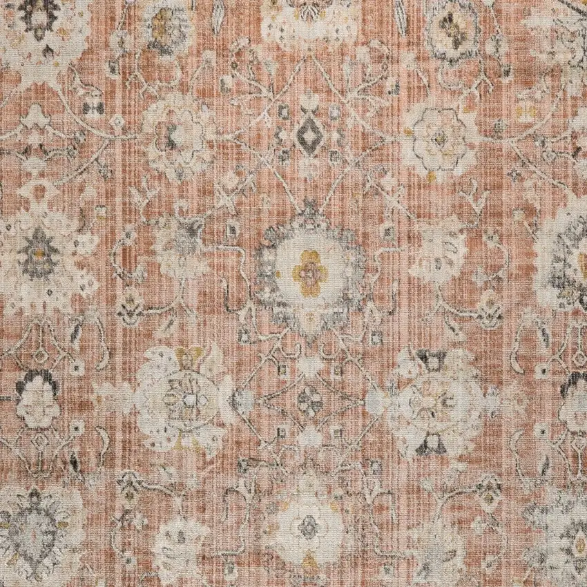 Red Floral Distressed Area Rug Photo 8