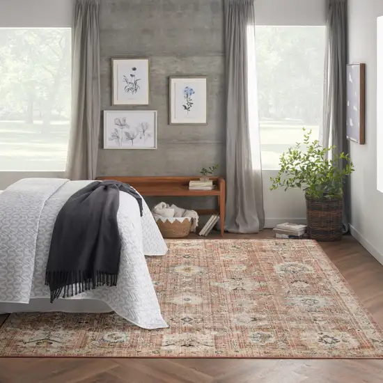 Red Floral Distressed Area Rug Photo 6