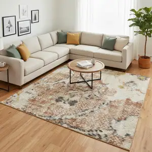 Photo of Red Floral Distressed Area Rug