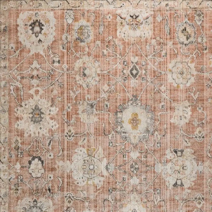 Red Floral Distressed Area Rug Photo 9