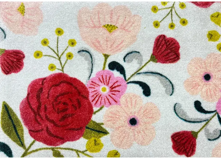 Red Floral Machine Tufted Area Rug With UV Protection Photo 1