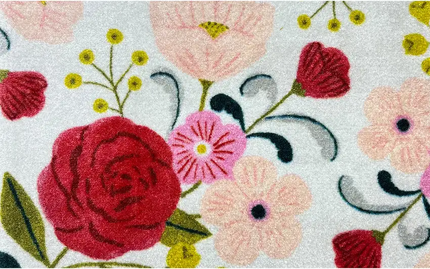 Red Floral Machine Tufted Area Rug With UV Protection Photo 1