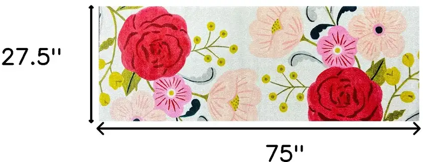 Red Floral Machine Tufted Runner Rug With UV Protection Photo 5