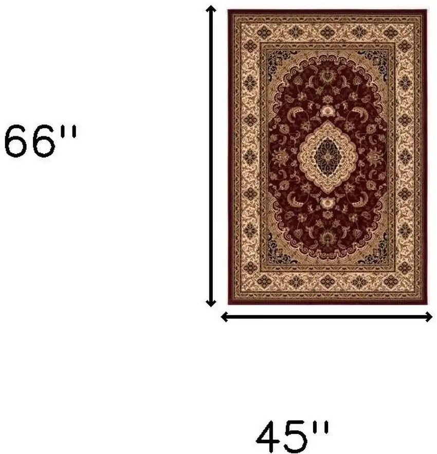 Red and Beige Floral Medallion Power Loom Area Rug Photo 3