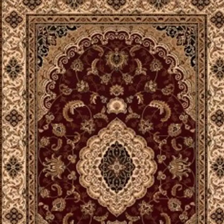 Red and Beige Floral Medallion Power Loom Area Rug Photo 6