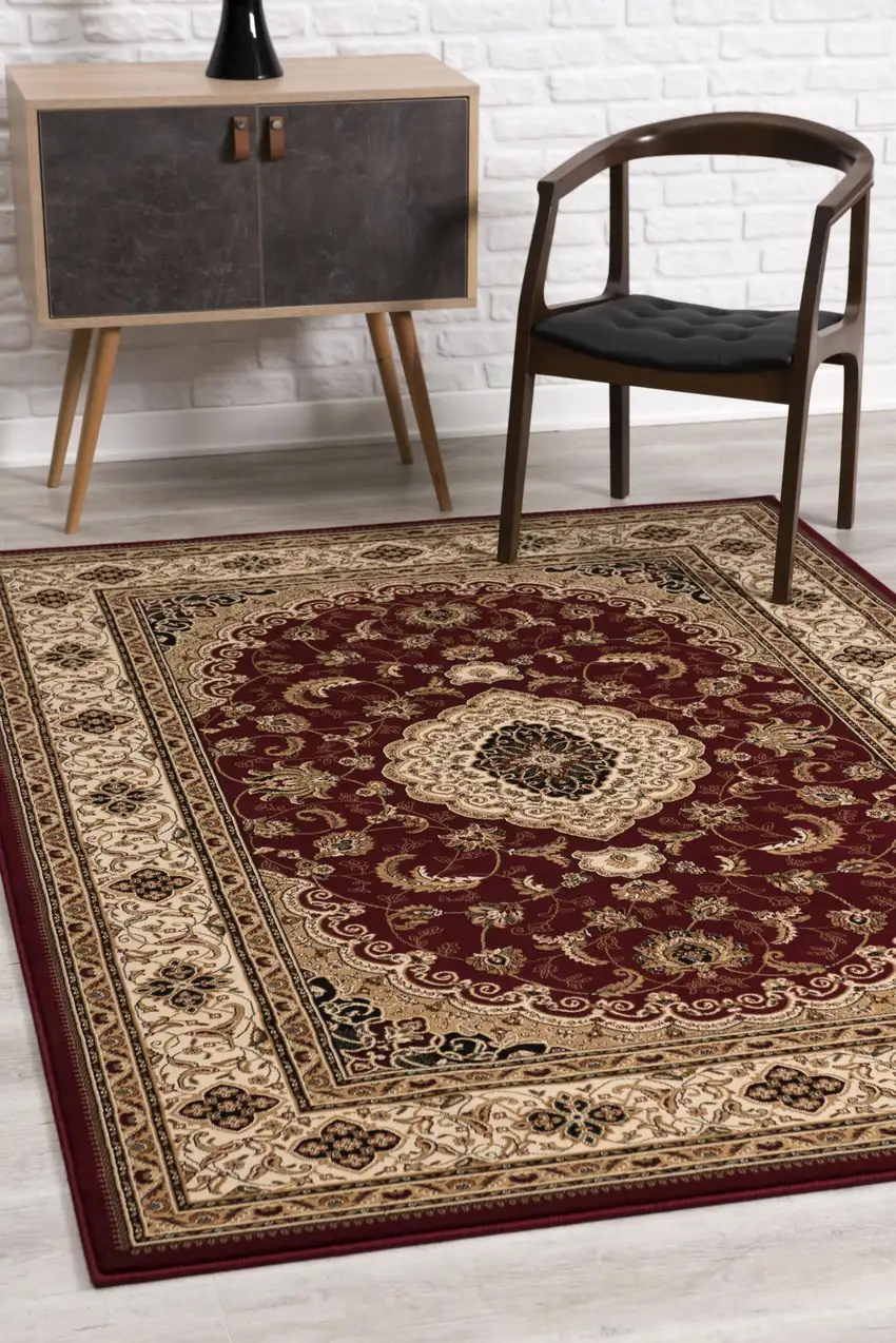 Red Floral Medallion Area Rug Photo 3