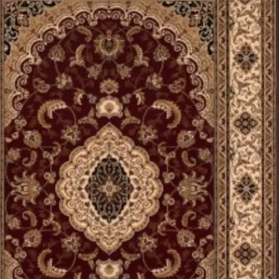 Red and Beige Floral Medallion Power Loom Area Rug Photo 7