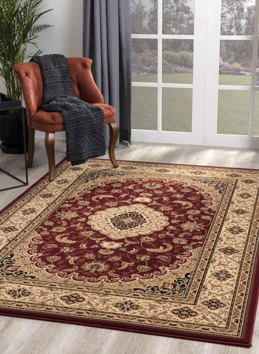 Red Floral Medallion Area Rug Photo 5