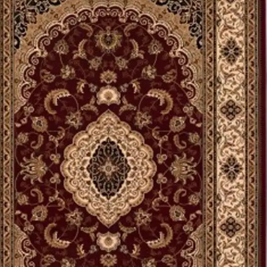Red and Beige Floral Medallion Power Loom Area Rug Photo 6