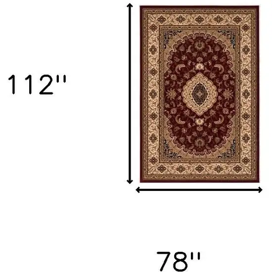 Red and Beige Floral Medallion Power Loom Area Rug Photo 3