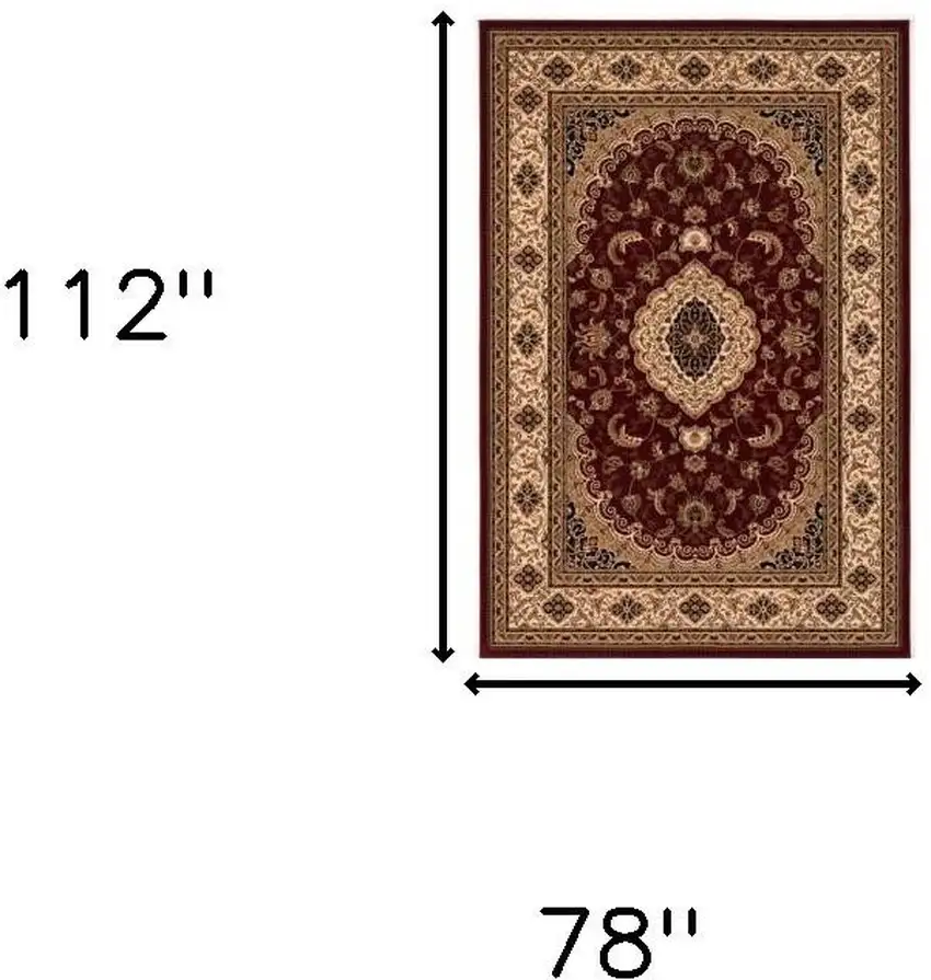 Red and Beige Floral Medallion Power Loom Area Rug Photo 3
