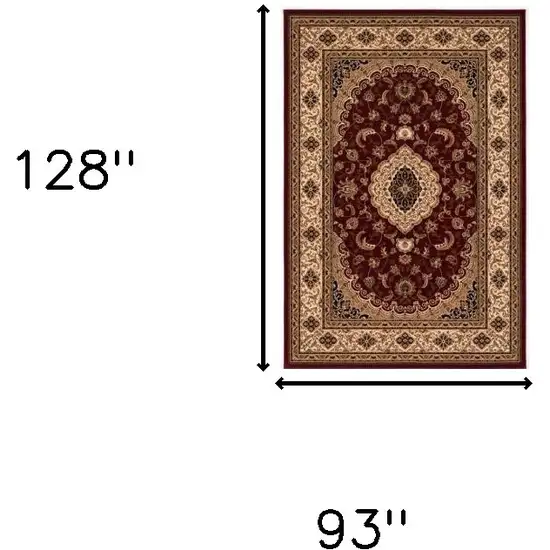 Red and Beige Floral Medallion Power Loom Area Rug Photo 3
