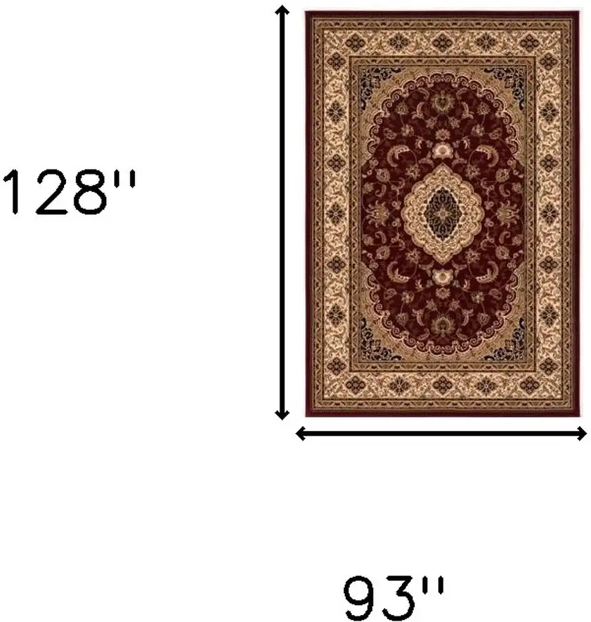 Red and Beige Floral Medallion Power Loom Area Rug Photo 3