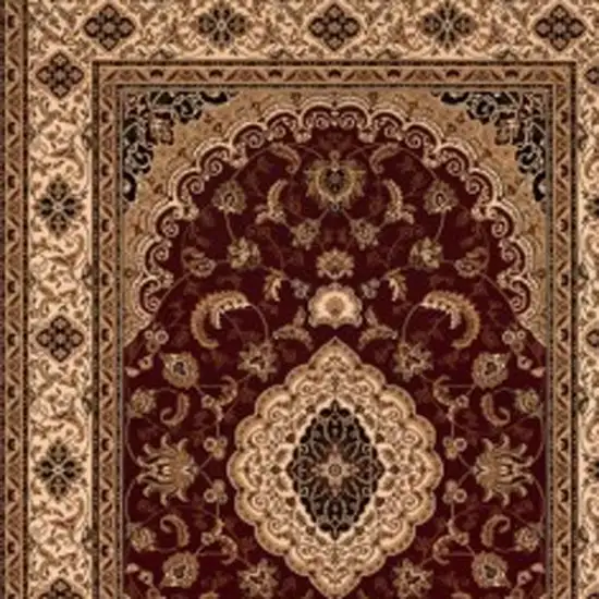 Red and Beige Floral Medallion Power Loom Area Rug Photo 6