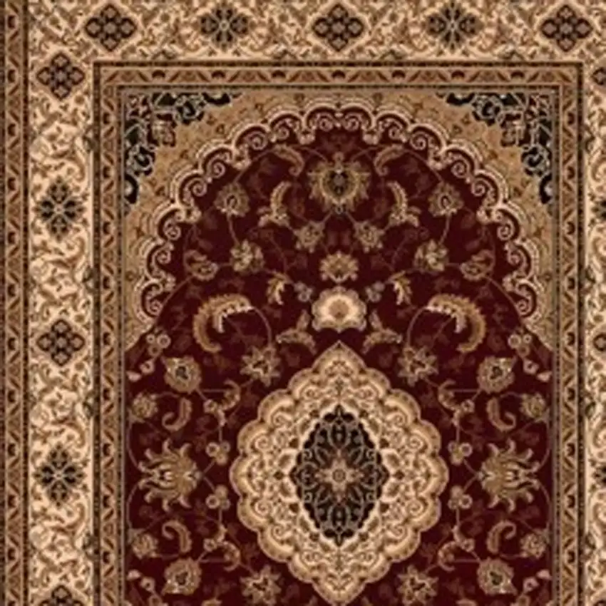 Red and Beige Floral Medallion Power Loom Area Rug Photo 6