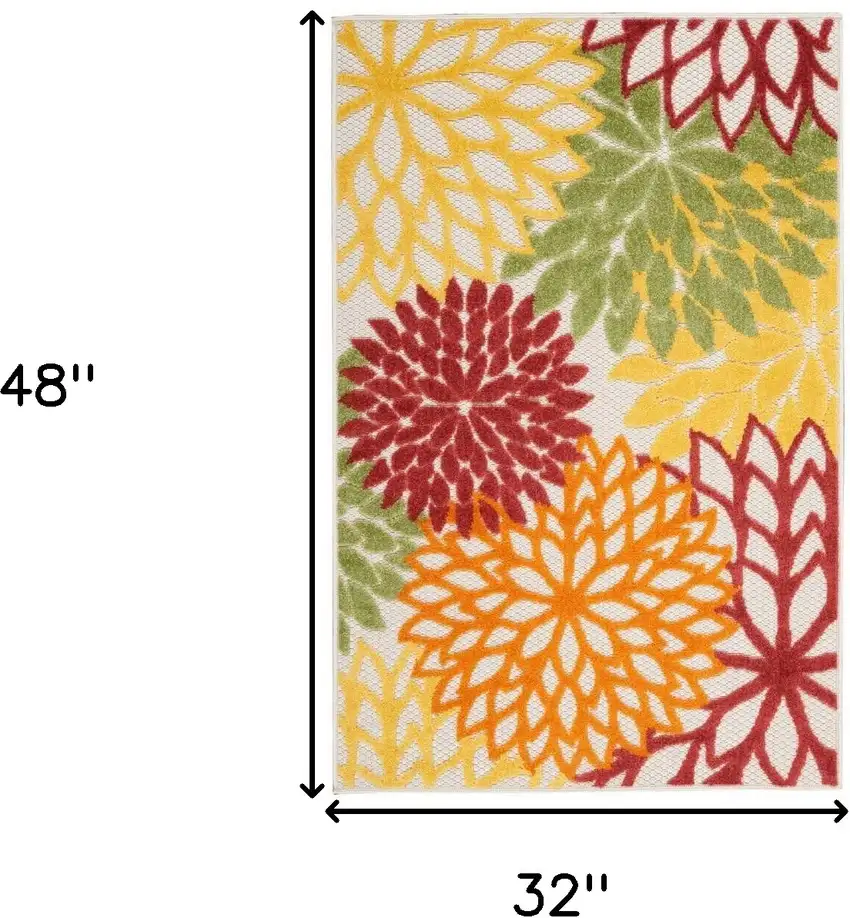 Red Floral Non Skid Indoor Outdoor Area Rug Photo 5