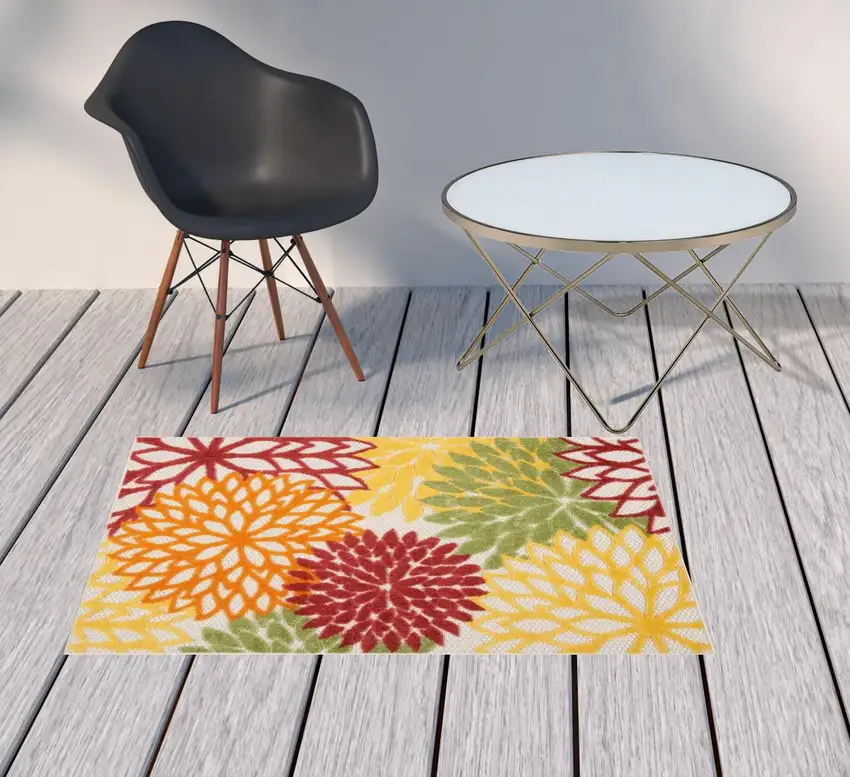 Red Floral Non Skid Indoor Outdoor Area Rug Photo 2