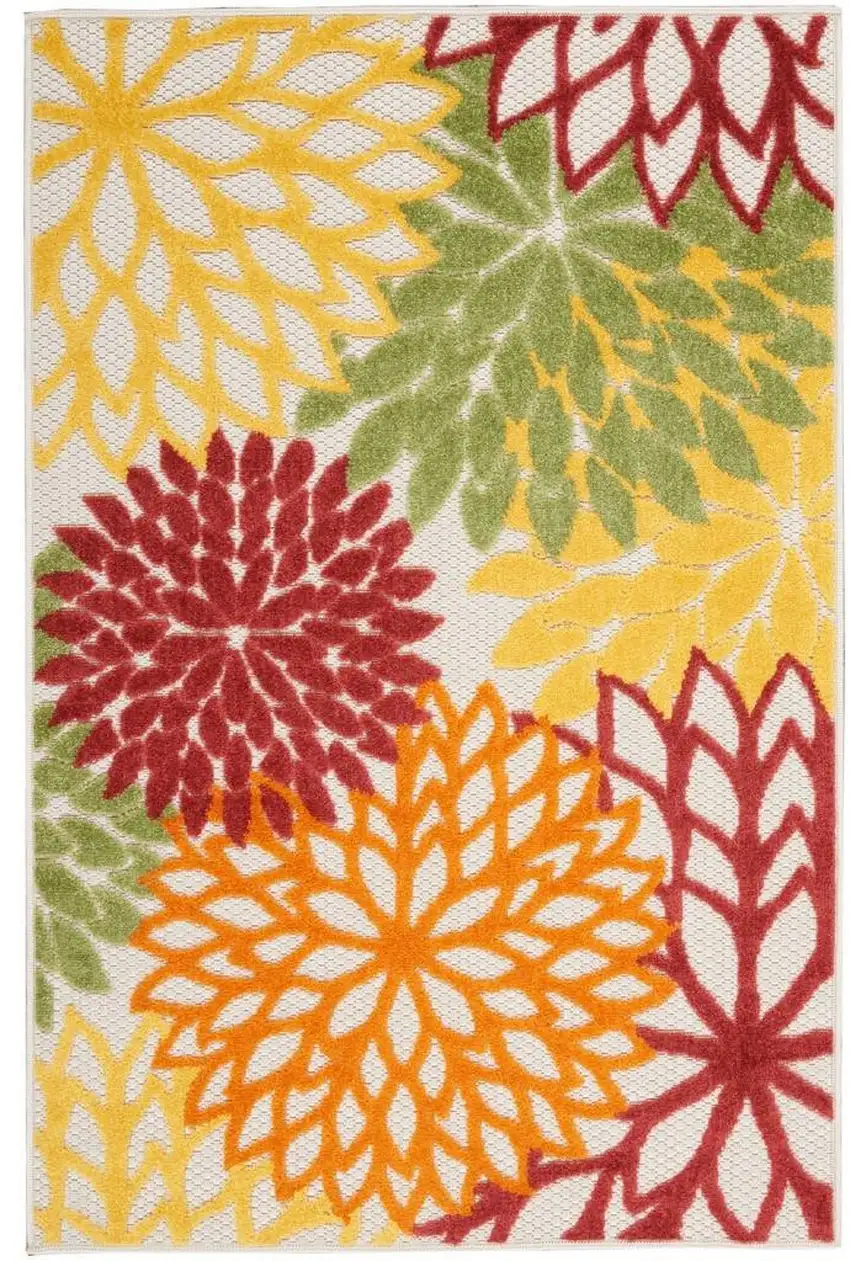 Red Floral Non Skid Indoor Outdoor Area Rug Photo 1