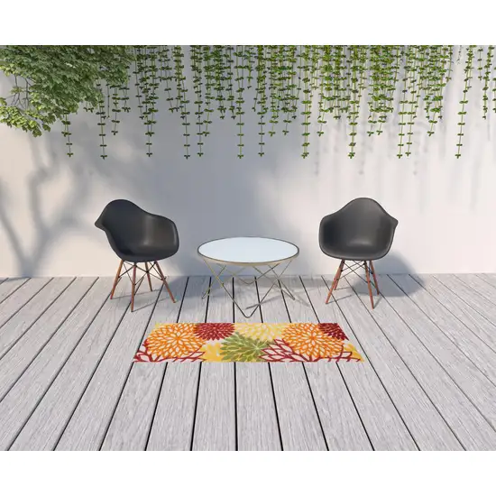 Red Floral Non Skid Indoor Outdoor Runner Rug Photo 2
