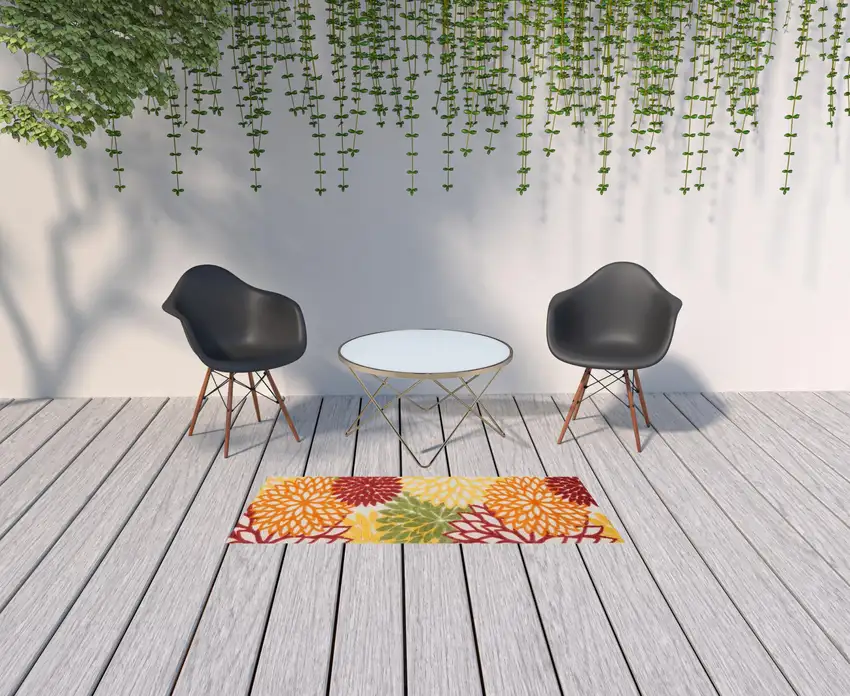 Red Floral Non Skid Indoor Outdoor Runner Rug Photo 2