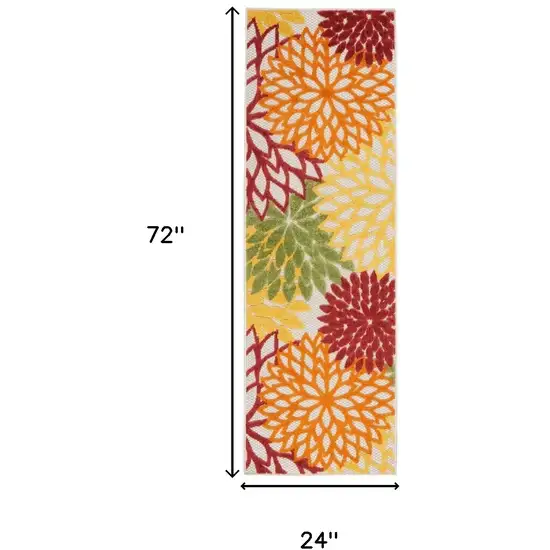 Red Floral Non Skid Indoor Outdoor Runner Rug Photo 5
