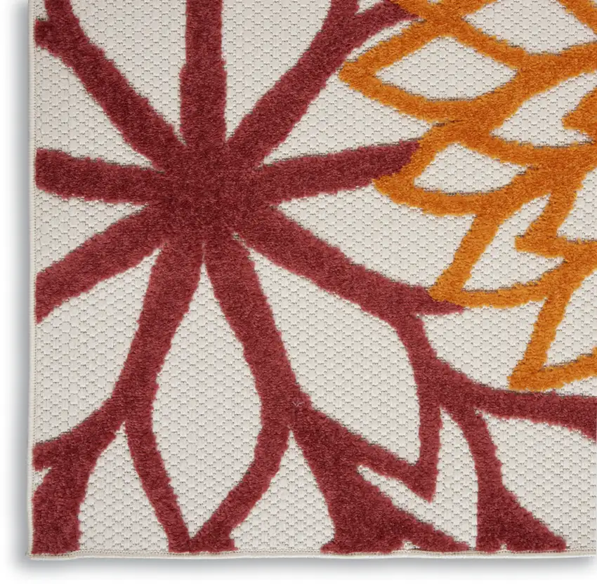 Red Floral Non Skid Indoor Outdoor Runner Rug Photo 6