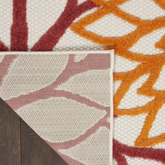 8' Red And Ivory Indoor Outdoor Runner Rug Photo 8