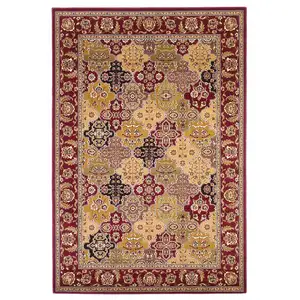 Photo of Red Floral Panel Bordered Area Rug