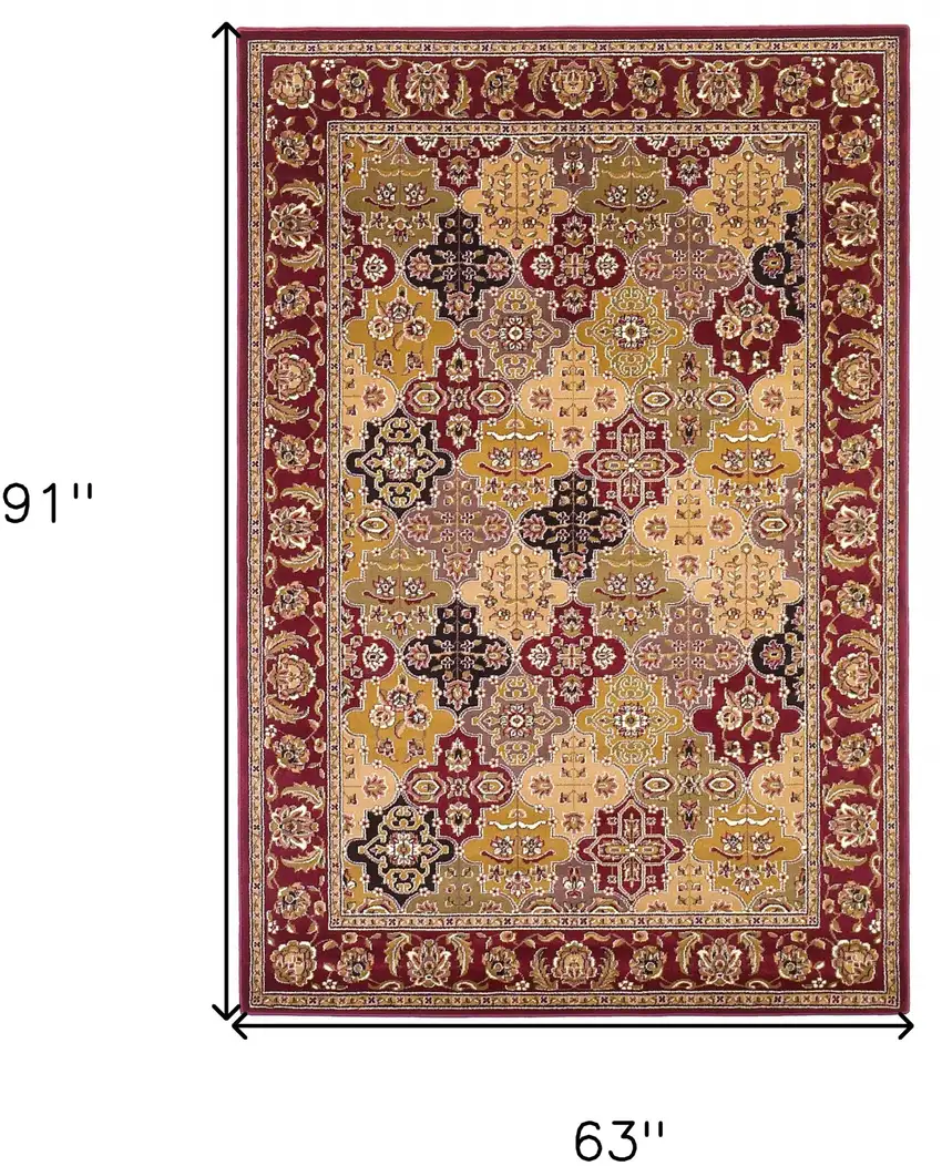 Red Floral Panel Bordered Area Rug Photo 9