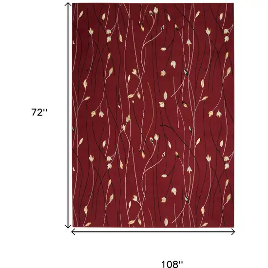 Red Floral Power Loom Area Rug Photo 3