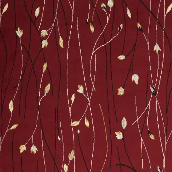 Red Floral Power Loom Area Rug Photo 4
