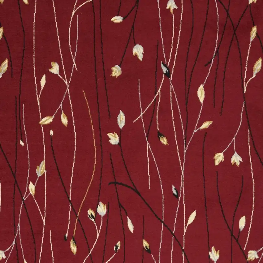 Red Floral Power Loom Area Rug Photo 4