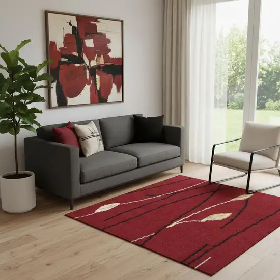 Red Floral Power Loom Area Rug Photo 1