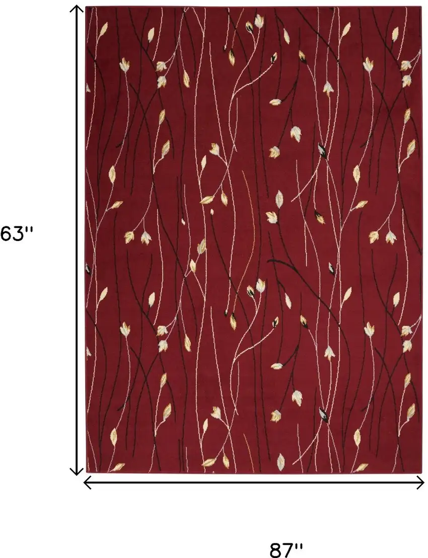 Red Floral Power Loom Area Rug Photo 3