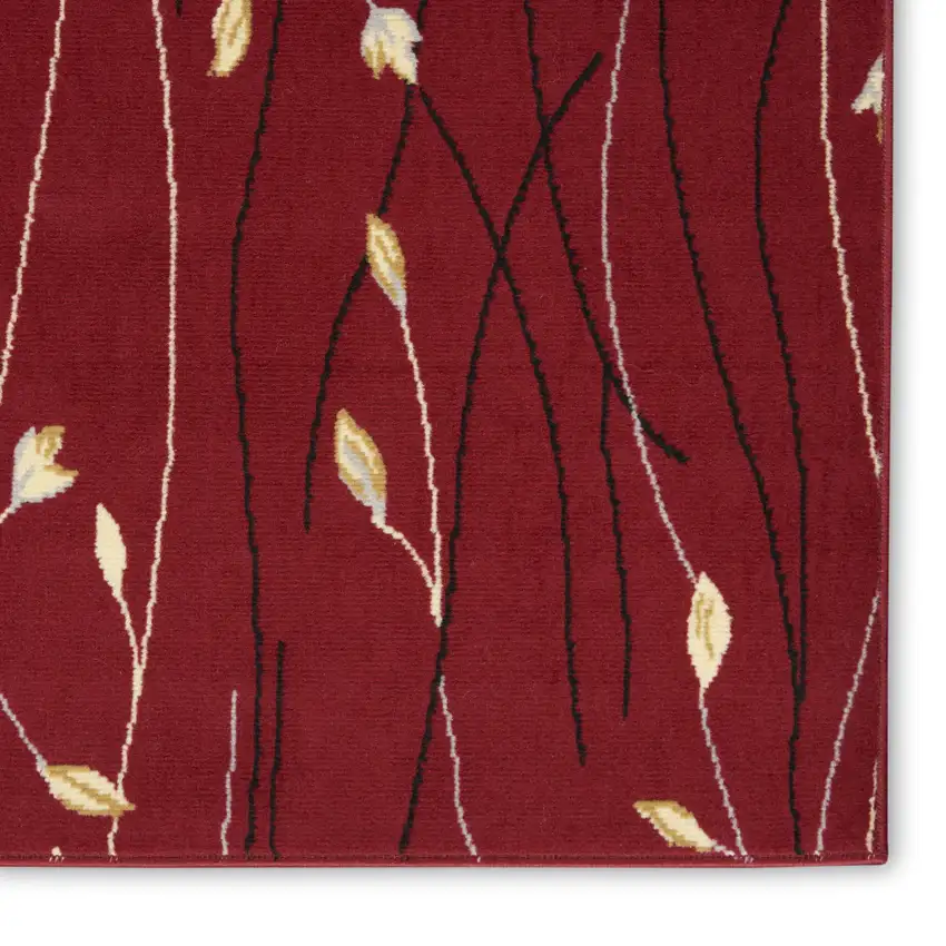 Red Floral Power Loom Area Rug Photo 6