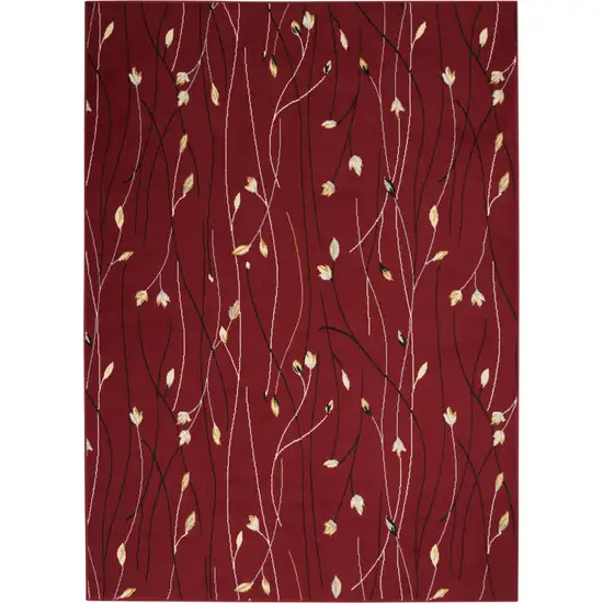 Red Floral Power Loom Area Rug Photo 2