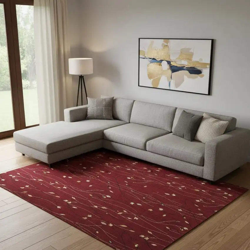 Red Floral Power Loom Area Rug Photo 1