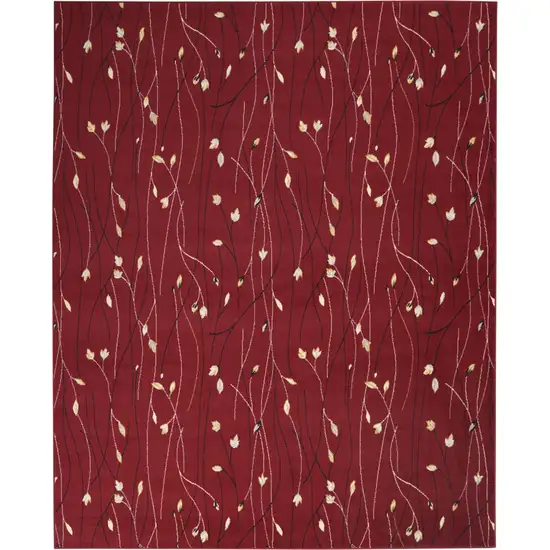 Red Floral Power Loom Area Rug Photo 2
