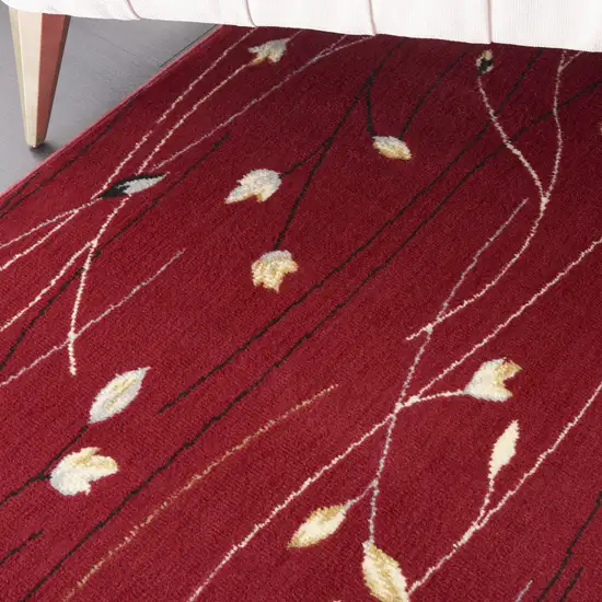 Red Floral Power Loom Area Rug Photo 4
