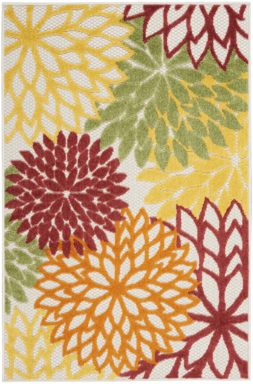 Red Floral Power Loom Area Rug Photo 1