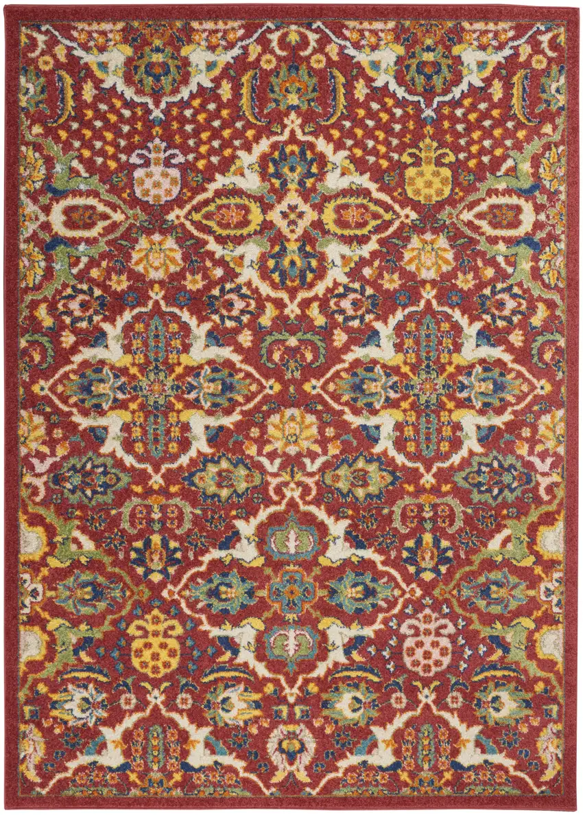 Red Floral Power Loom Area Rug Photo 2