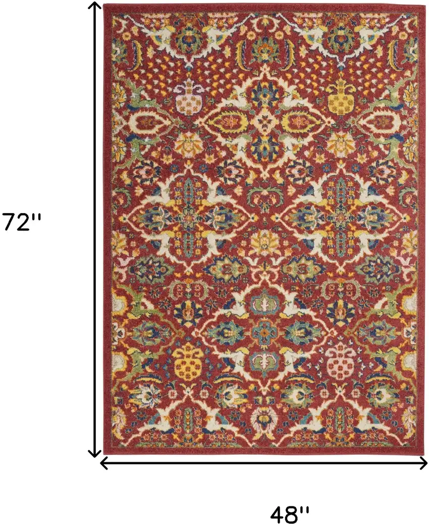 Red Floral Power Loom Area Rug Photo 9