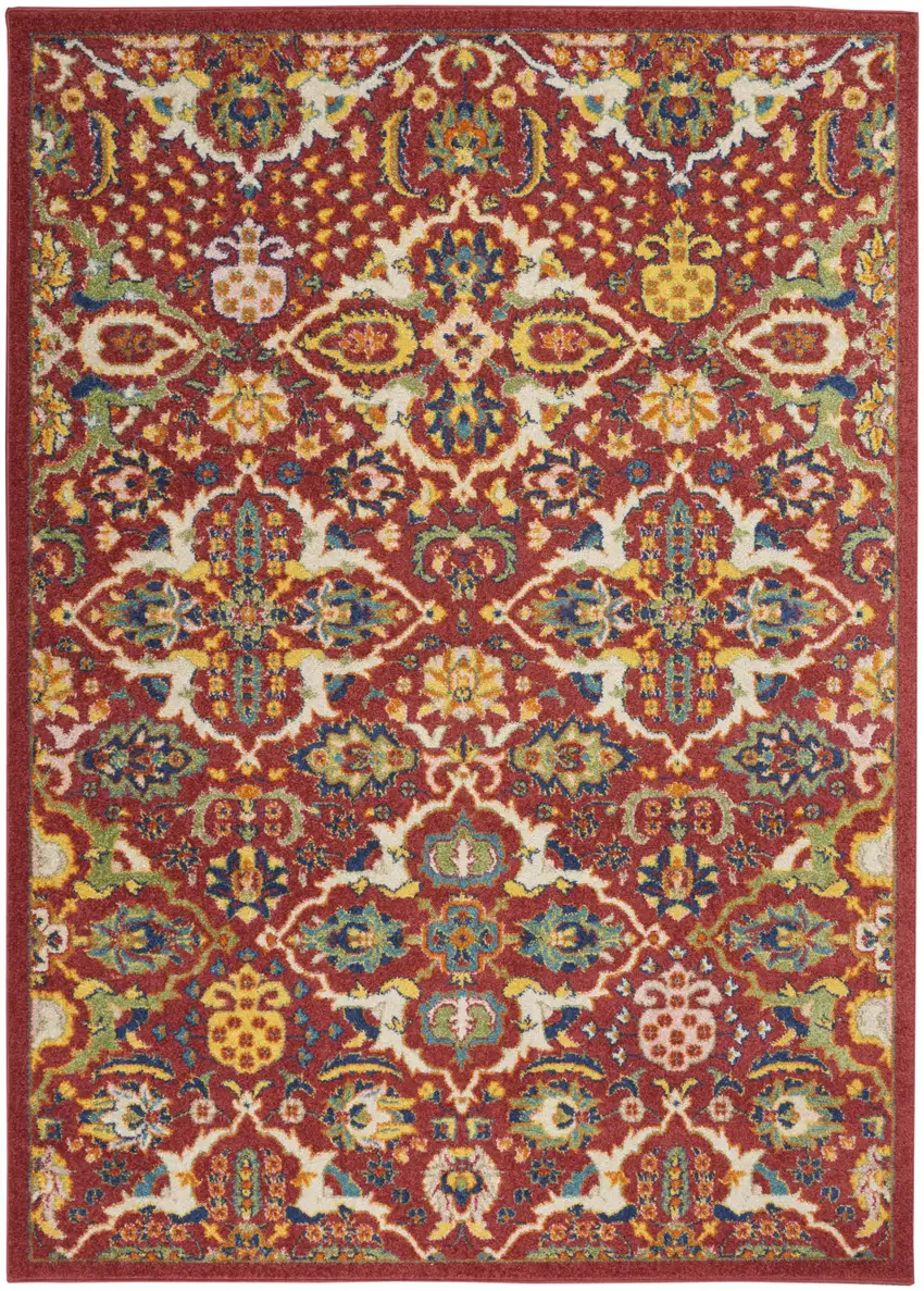 Red Floral Power Loom Area Rug Photo 1