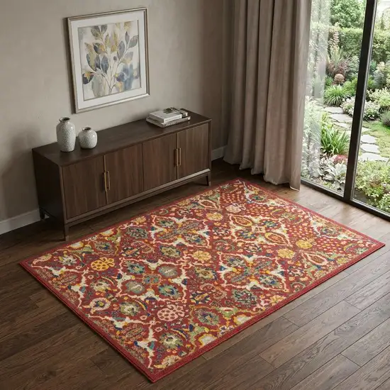 Red Floral Power Loom Area Rug Photo 1