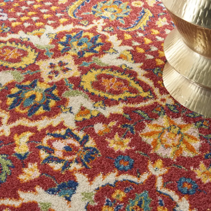 Red Floral Power Loom Area Rug Photo 9