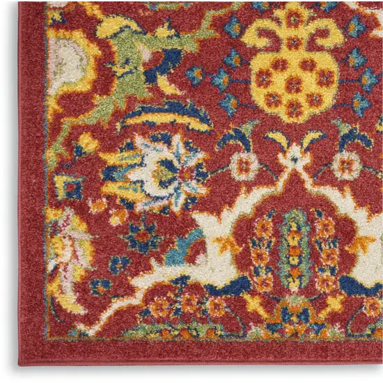 Red Floral Power Loom Area Rug Photo 8