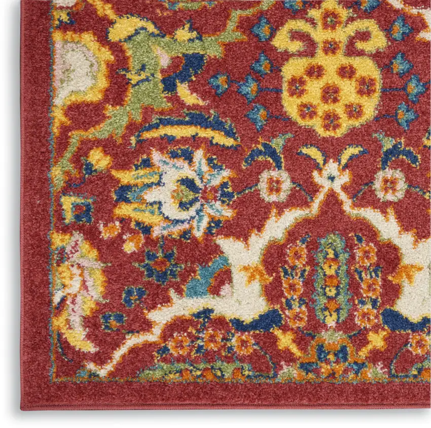 Red Floral Power Loom Area Rug Photo 8